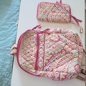 Vera Bradley Retired Capri Melon Backpack Purse with matching Clutch Wallet